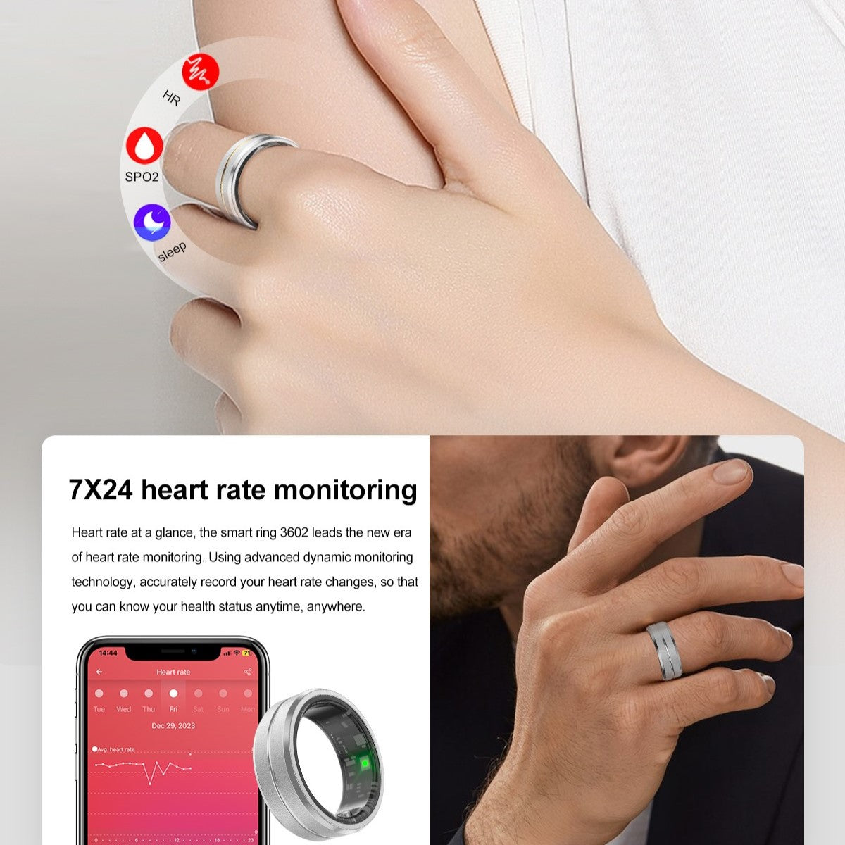 Amazon.com: Fitness Smart Ring - Bluetooth 5.1, Blood Oxygen Monitor, Heart  Rate Monitor, Sleep, Pedometer, Body Temperature Health Tracker  (Gold,9#-19.0mm) : Electronics